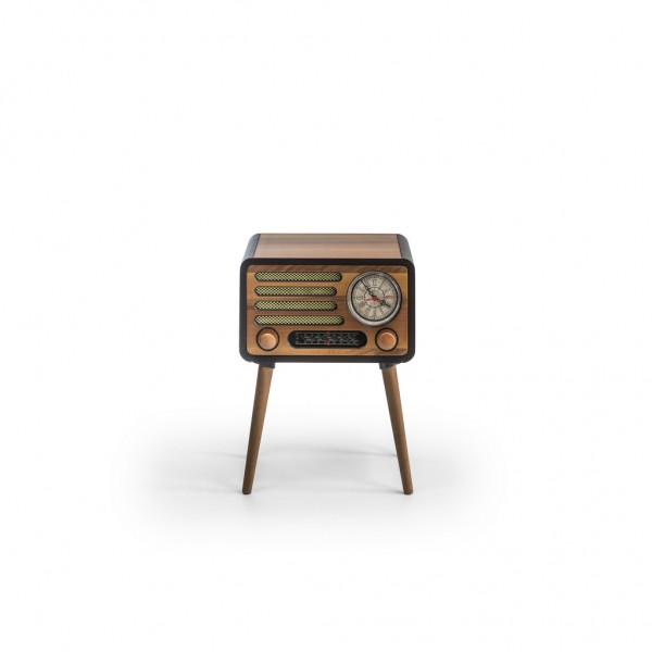 Eskitme boyalı saatli radyo | Yan Sehpa | İnegöl Mobilya 
