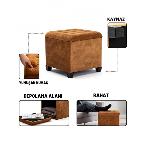 Sandıklı Kare Puf Bench Hardal Renk Düğmeli Şık Ev Mobilyaları Koltuk Sandalye Sehpa | Puflar | İnegöl Mobilya 