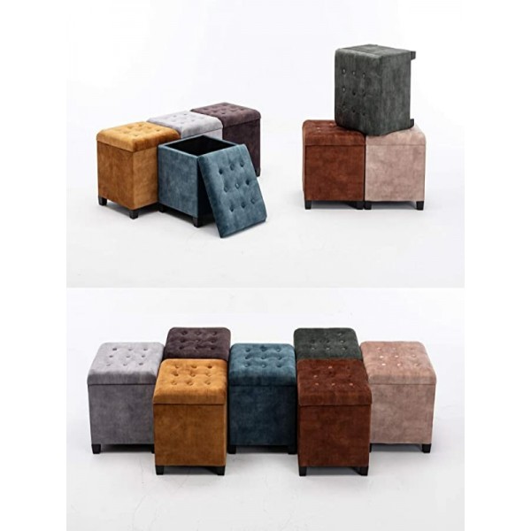 Sandıklı Kare Puf Bench Odun Kömürü Renk Düğmeli Şık Ev Mobilyaları Koltuk Sandalye Sehpa | Puflar | İnegöl Mobilya 