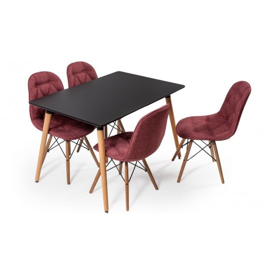 Eames Masa Sandalye Takımı Siyah-Bordo | Yemek Masaları | İnegöl Mobilya 