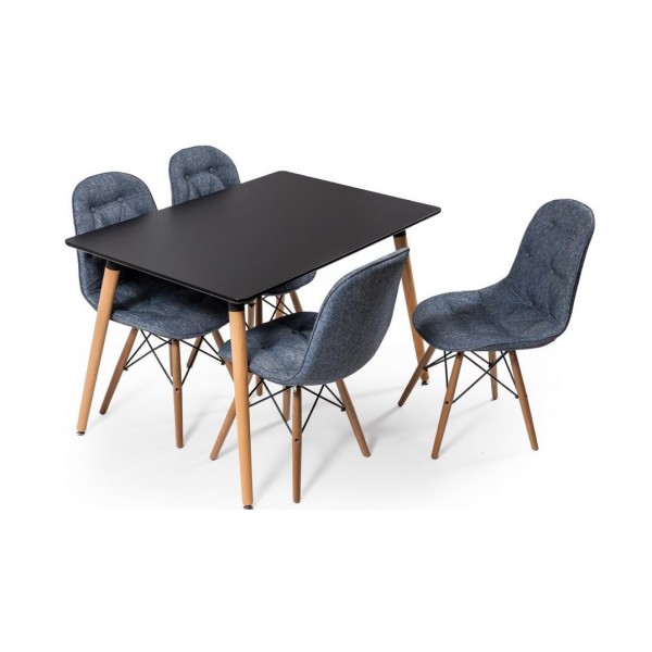 Eames Masa Sandalye Takımı Siyah-Mavi | Yemek Masaları | İnegöl Mobilya 