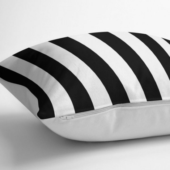 Siyah Beyaz Çizgili Dekoratif İçi Dolgulu Yastık Kırlent | Yastıklar | İnegöl Mobilya 