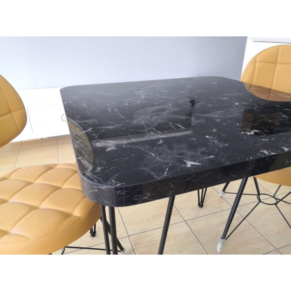 Siyah Mermer Desenli Balkon Cafe Mutfak Yemek Masası 75X75 cm Metal Ayaklı Masa | Yemek Masaları | İnegöl Mobilya 